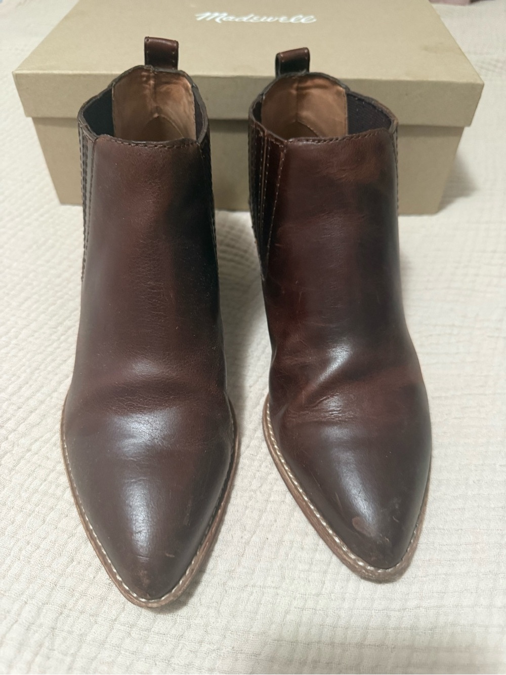Madewell Dark Brown Leather Pointed Chelsea Ankle Boots Sz 8 oxblood color